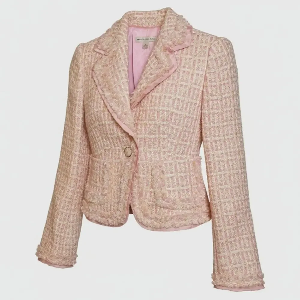 Banana Republic Vintage Pink & Yellow Lady Jacket Preppy Tweed Blazer